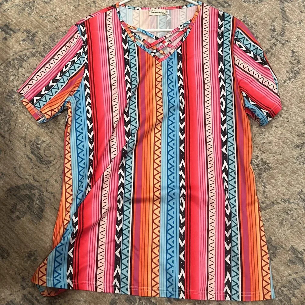 Southern Stitch Aztec Print Top